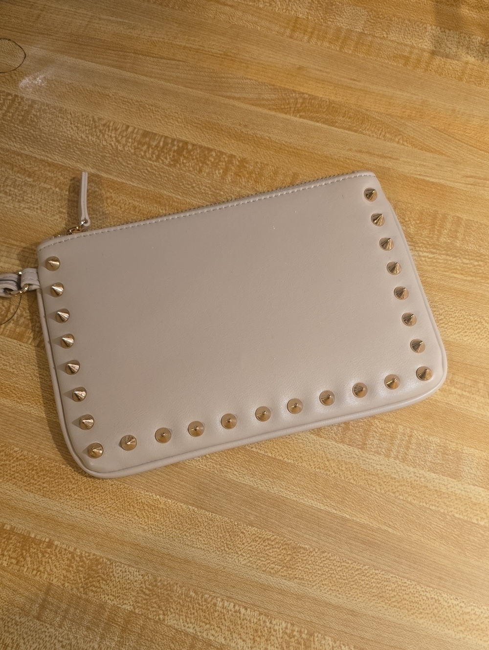 Express Stud-Trim Cream Wristlet Clutch